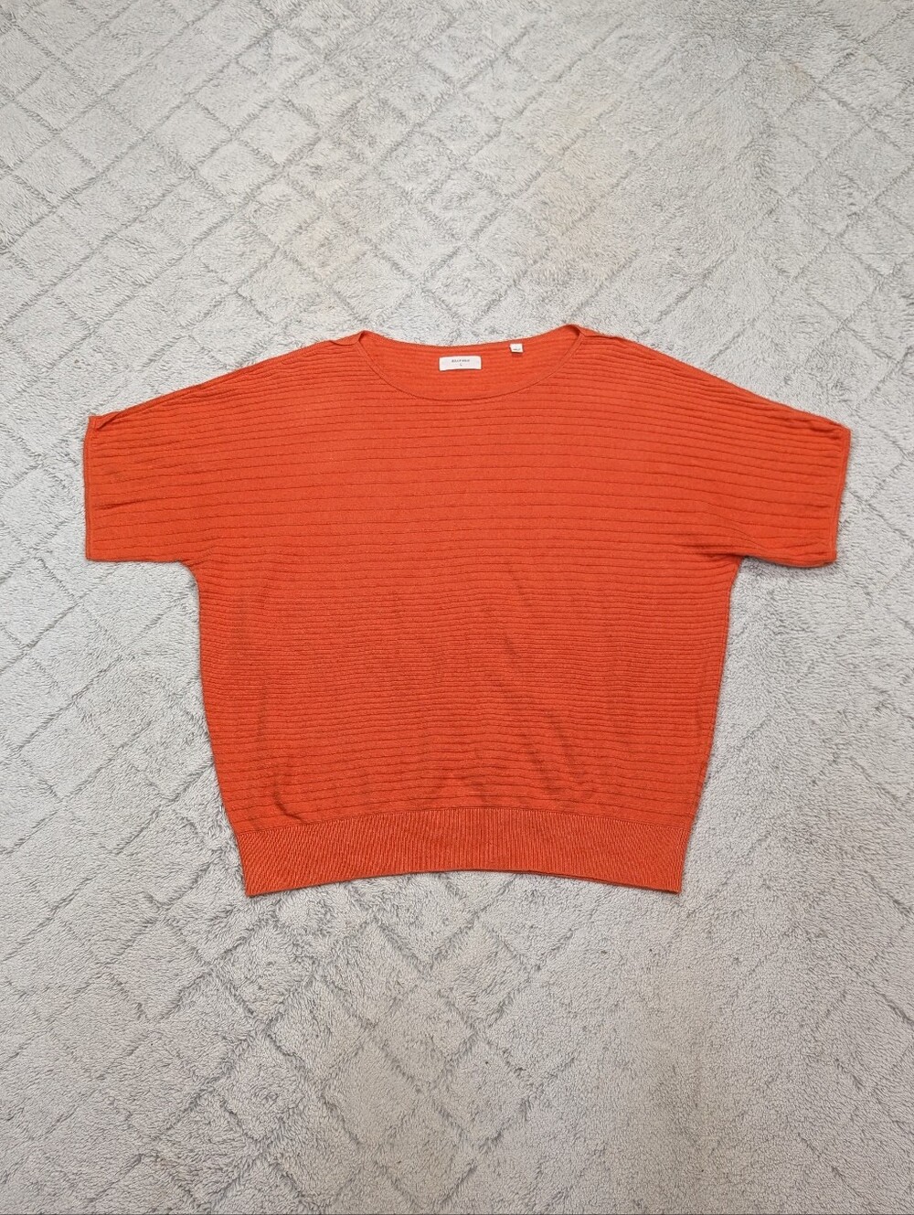 Billy Reid Top Womens L Orange Ribbed Knit Pullover Round Neck Slouchy Casual